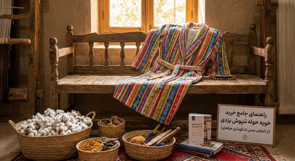 راهنمای جامع خرید حوله تنپوش یزدی (از انتخاب جنس تا نگهداری حرفه‌ای)